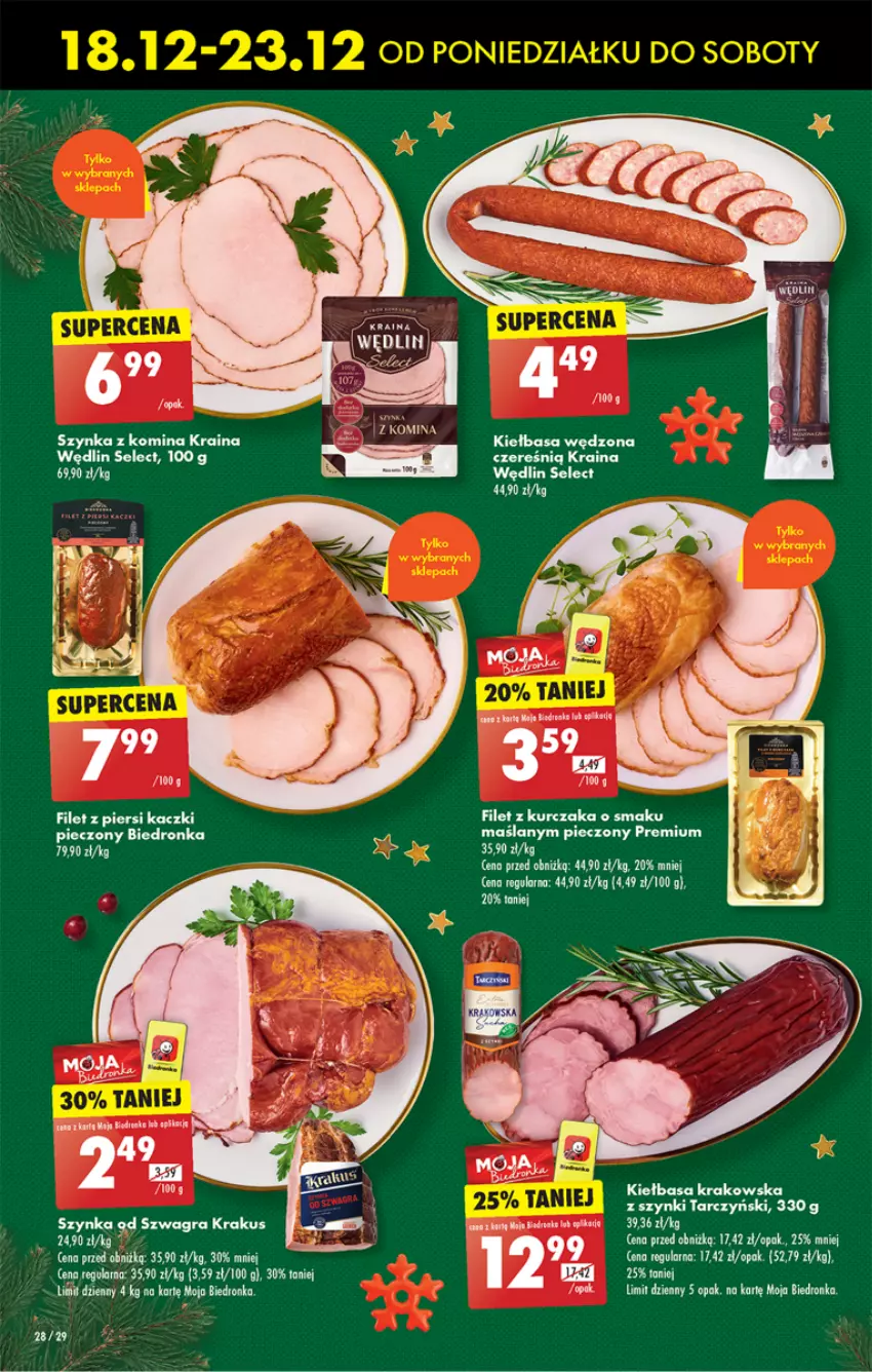 Gazetka promocyjna Biedronka - Od poniedzialku - ważna 18.12 do 23.12.2023 - strona 32 - produkty: Dron, Filet z piersi kaczki, Gra, Kiełbasa, Kiełbasa krakowska, Krakus, Kurczak, Piec, Szynka, Tarczyński