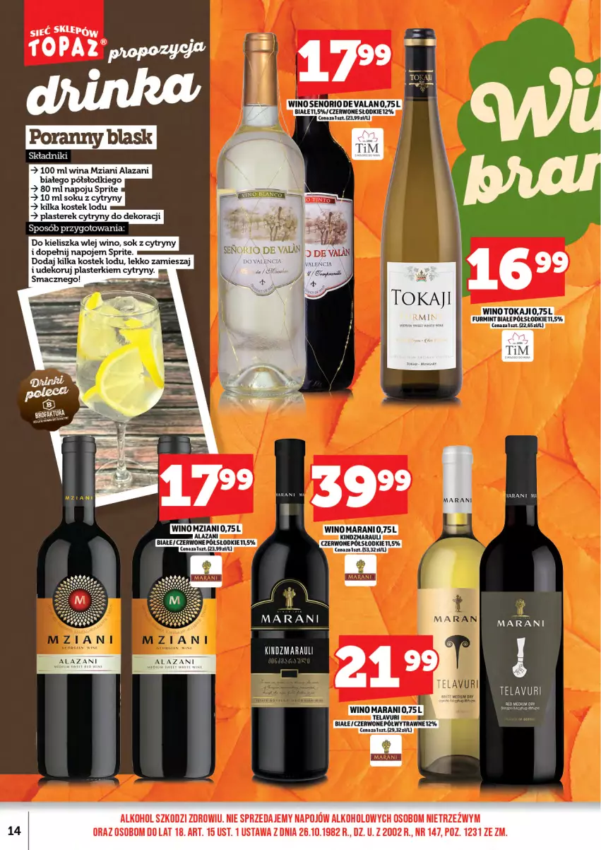 Gazetka promocyjna Topaz - Gazetka - ważna 01.11 do 16.11.2025 - strona 16 - produkty: Cytryny, Napoje, Plasterki, Por, Sok, Sprite, Stek, Tokaji, Wino