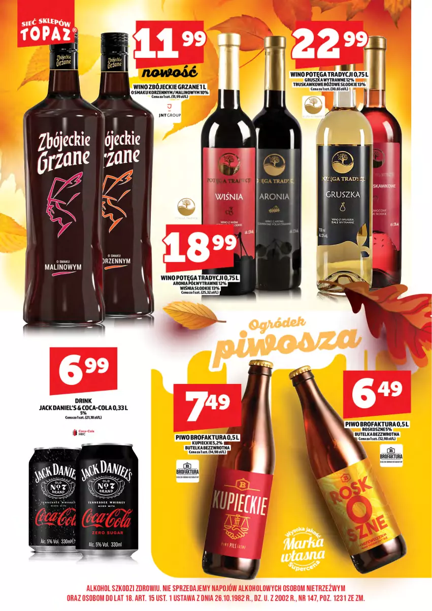 Gazetka promocyjna Topaz - Gazetka - ważna 01.11 do 16.11.2025 - strona 18 - produkty: Aronia, Coca-Cola, Fa, Kosz, Kupiec, Piec, Piwo, Wino