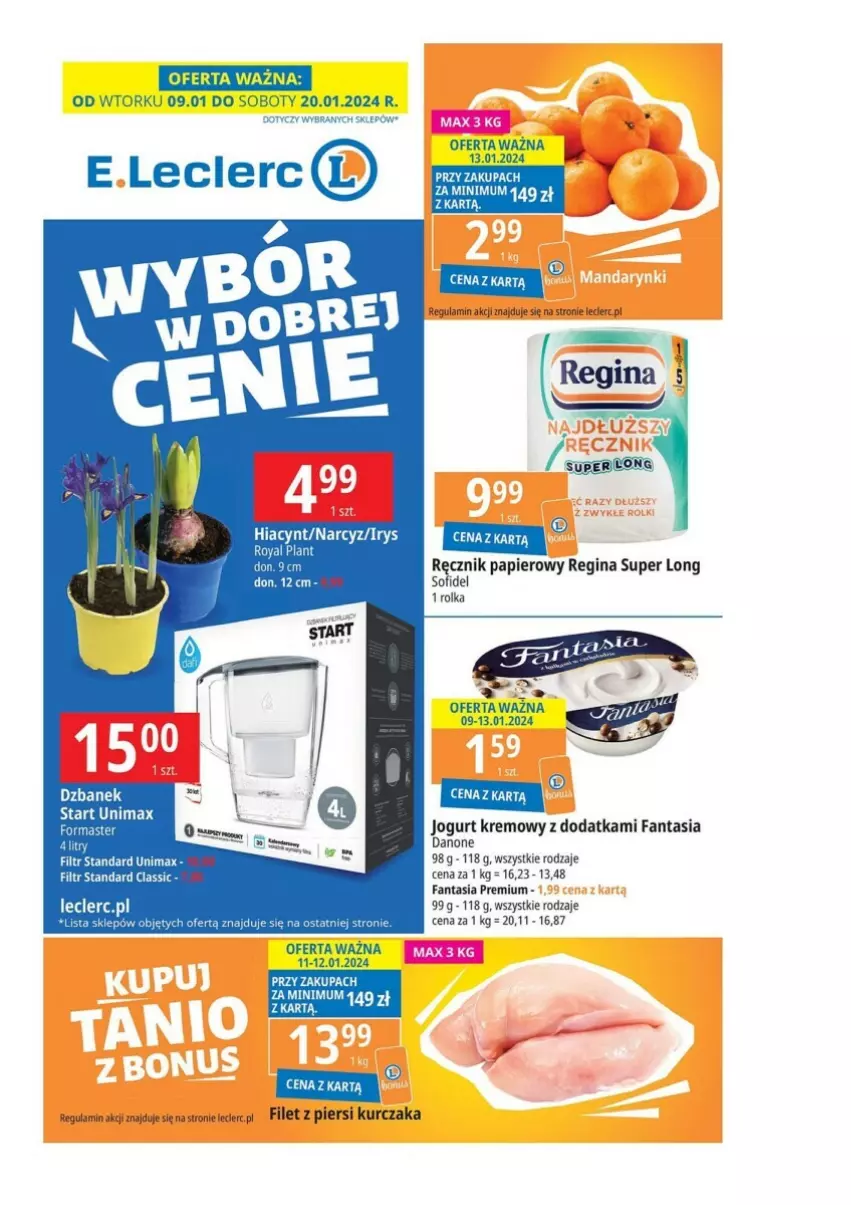 Gazetka promocyjna E Leclerc - ważna 09.01 do 20.01.2024 - strona 1 - produkty: Danone, Fa, Fanta, Filet z piersi kurczaka, Gin, Hiacynt, Jogurt, Kurczak, Narcyz, Papier