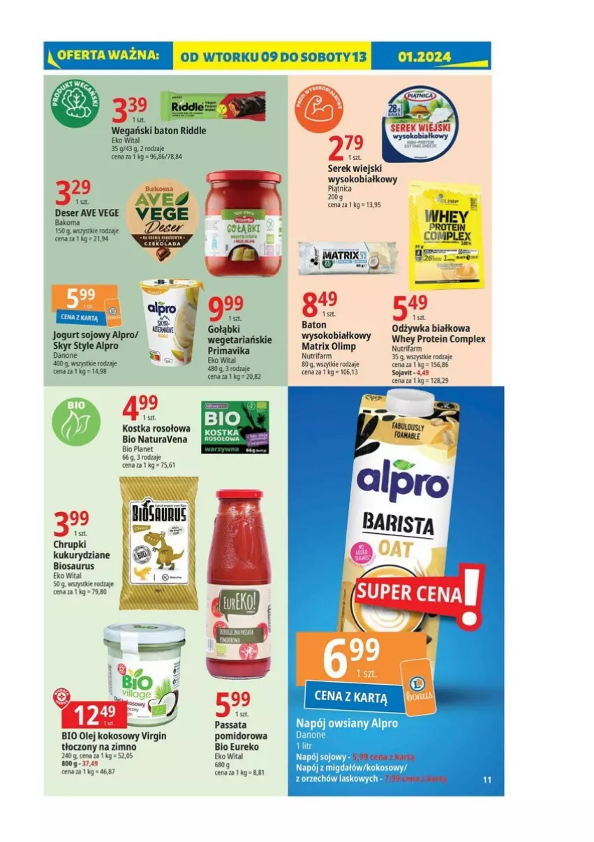 Gazetka promocyjna E Leclerc - ważna 09.01 do 20.01.2024 - strona 3 - produkty: Alpro, Bakoma, Baton, Chrupki, Danone, Deser, Fa, Gin, Kokos, Maska, Napój, Odżywka, Olej, Olej kokosowy, Piątnica, Ser, Serek, Serek wiejski, Sok