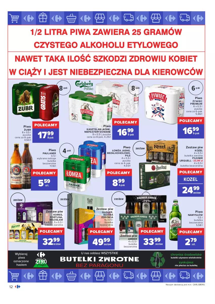 Gazetka promocyjna Carrefour - Gazetka Carrefour Okazje listopada - ważna 02.11 do 30.11.2021 - strona 12 - produkty: Carlsberg, Fortuna, Gra, Kasztelan, Kozel, Namysłów, Piec, Pilsner Urquell, Piwa, Piwo