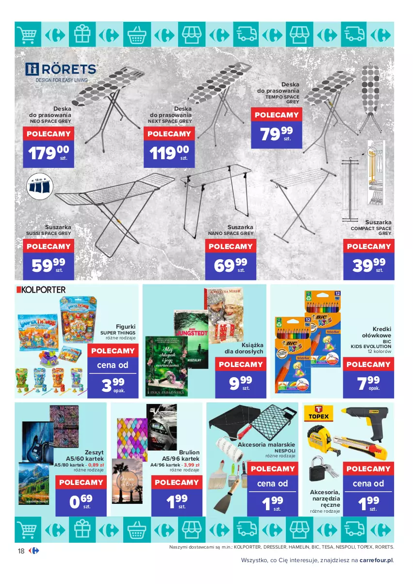 Gazetka promocyjna Carrefour - Gazetka Carrefour Okazje listopada - ważna 02.11 do 30.11.2021 - strona 18 - produkty: BIC, Deska do prasowania, Dres, Książka, Lion, Por, Suszarka, Top