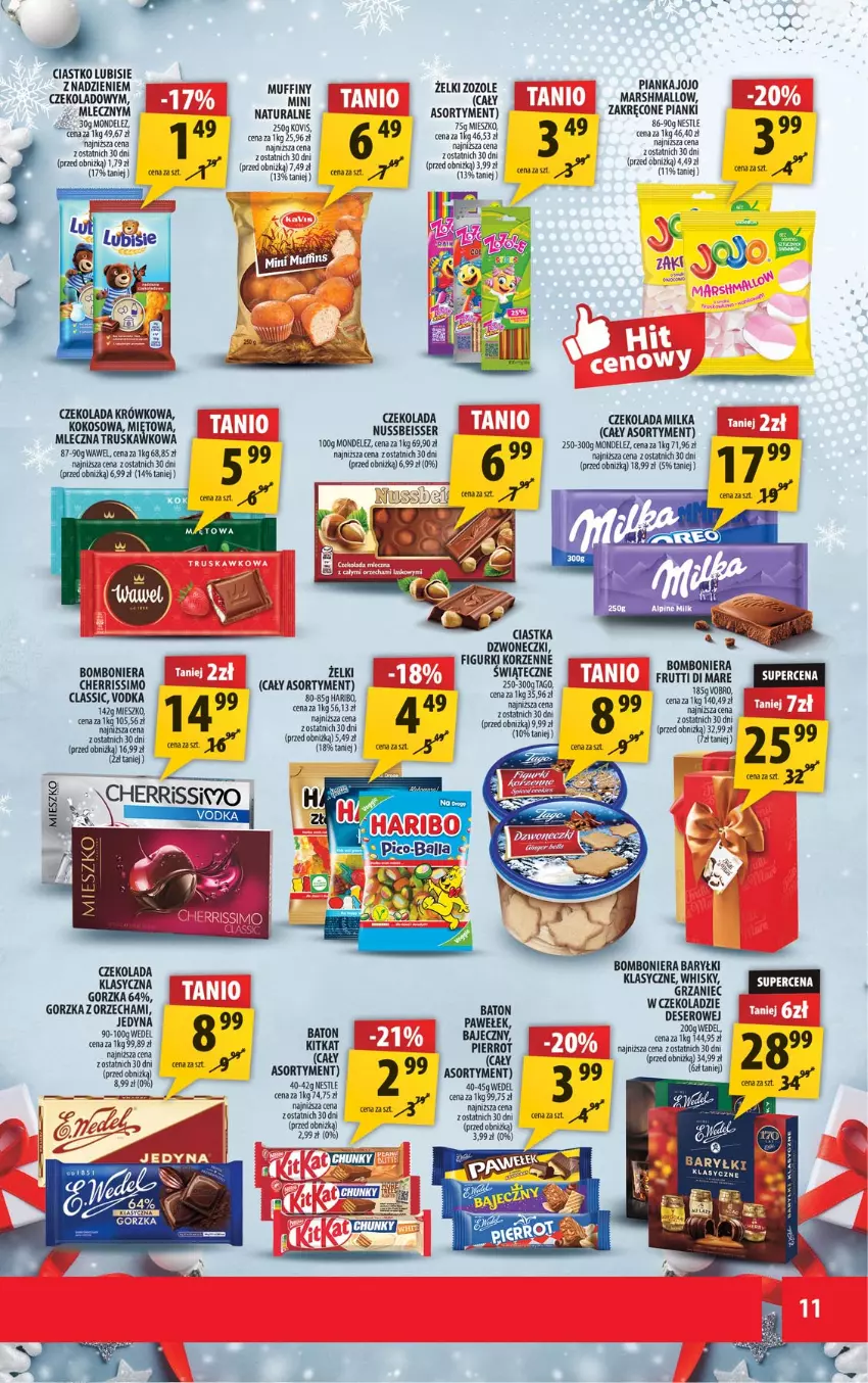Gazetka promocyjna Arhelan - Gazetka - ważna 05.12 do 14.12.2025 - strona 11 - produkty: Baryłki, Baton, Bomboniera, Ciastka, Czekolada, Deser, Haribo, Kokos, Lubisie, Mars, Milka, Muffiny, Ser, Tago, Tera, Wawel
