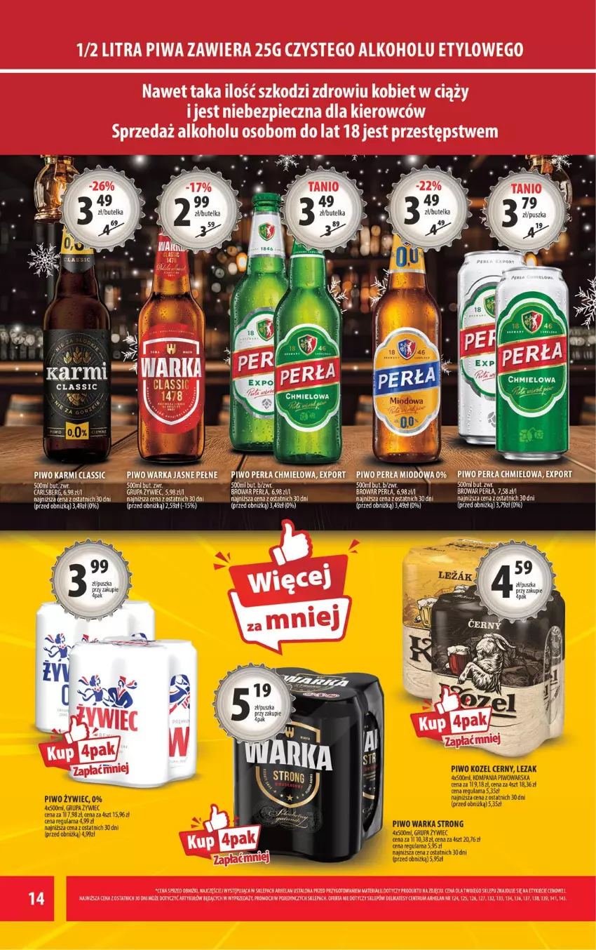 Gazetka promocyjna Arhelan - Gazetka - ważna 05.12 do 14.12.2025 - strona 14 - produkty: Carlsberg, Fa, Karmi, Perła, Piec, Piwa, Piwo, Por, Rum, Warka