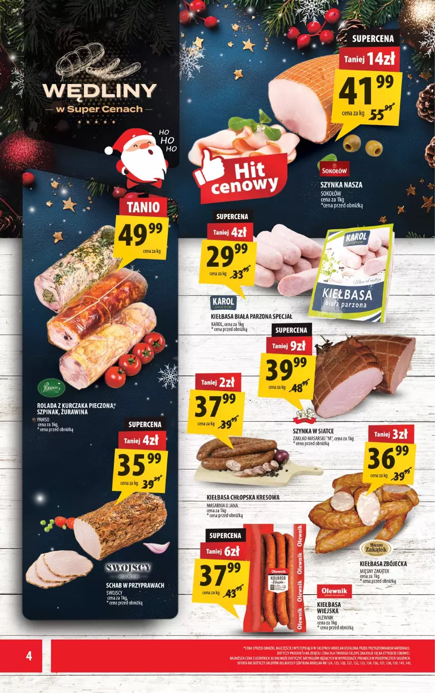 Gazetka promocyjna Arhelan - Gazetka - ważna 05.12 do 14.12.2025 - strona 4 - produkty: Kiełbasa, Kiełbasa biała, Kurczak, Olewnik, Piec, Rolada, Rum, Szpinak, Szynka