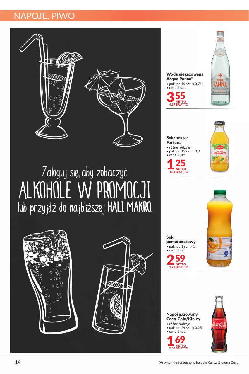 Gazetka promocyjna Makro - [Oferta promocyjna] Artykuły spożywcze i przemysłowe - ważna 08.02 do 21.02.2022 - strona 14 - produkty: Acqua Panna, Coca-Cola, Fortuna, Napój, Napój gazowany, Napoje, Nektar, Piwo, Sok, Sok pomarańczowy, Woda, Woda niegazowana