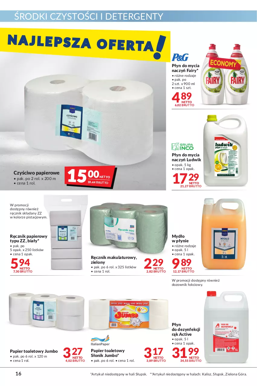 Gazetka promocyjna Makro - [Oferta promocyjna] Artykuły spożywcze i przemysłowe - ważna 08.02 do 21.02.2022 - strona 16 - produkty: Czyściwo papierowe, Do mycia naczyń, Dozownik, Dozownik łokciowy, Fa, Fairy, Ludwik, Mydło, Mydło w płynie, Papier, Papier toaletowy, Płyn do mycia, Płyn do mycia naczyń, Ręcznik