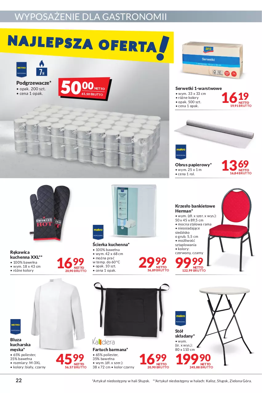 Gazetka promocyjna Makro - [Oferta promocyjna] Artykuły spożywcze i przemysłowe - ważna 08.02 do 21.02.2022 - strona 22 - produkty: Bluza, Fa, Krzesło, Obrus, Papier, Podgrzewacze, Rama, Rękawica kuchenna, Ser, Serwetki, Siedzisko, Stół, Wełna