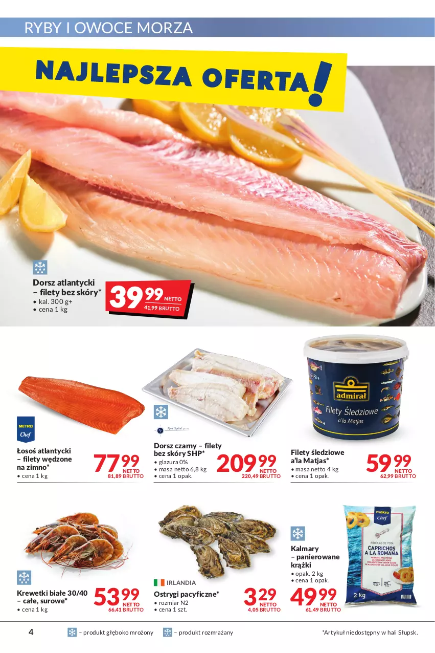 Gazetka promocyjna Makro - [Oferta promocyjna] Artykuły spożywcze i przemysłowe - ważna 08.02 do 21.02.2022 - strona 4 - produkty: Dorsz, Glazura, HP, Kalmar, Kalmary, Krewetki, Lazur, Matjas, Ostrygi, Owoce, Owoce morza, Ryby i owoce morza