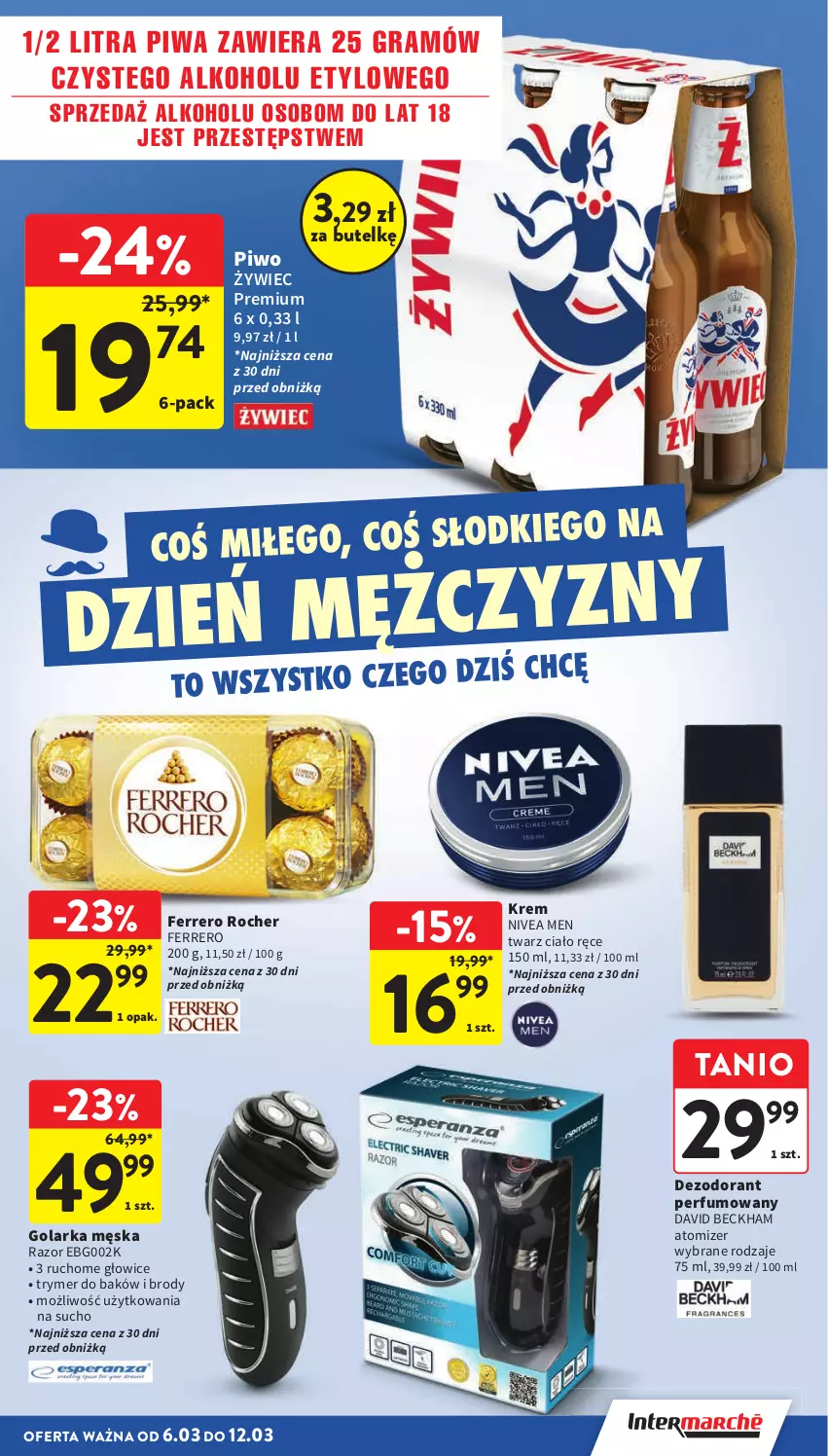 Gazetka promocyjna Intermarche - Gazetka Intermarche - ważna 06.03 do 12.03.2025 - strona 11 - produkty: David Beckham, Dezodorant, Ferrero, Ferrero Rocher, Golarka, Gra, Nivea, Nivea Men, Perfum, Piwa, Piwo