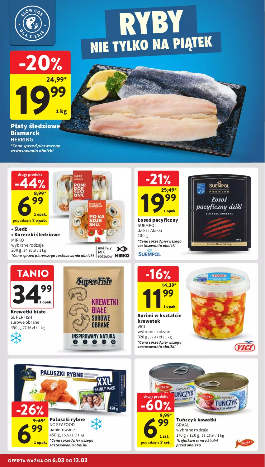 Gazetka promocyjna Intermarche - Gazetka Intermarche - ważna 06.03 do 12.03.2025 - strona 20 - produkty: Gra, Graal, Kawa, Koreczki śledziowe, Krewetki, Paluszki rybne, Płaty śledziowe, Suempol, Surimi, Tuńczyk