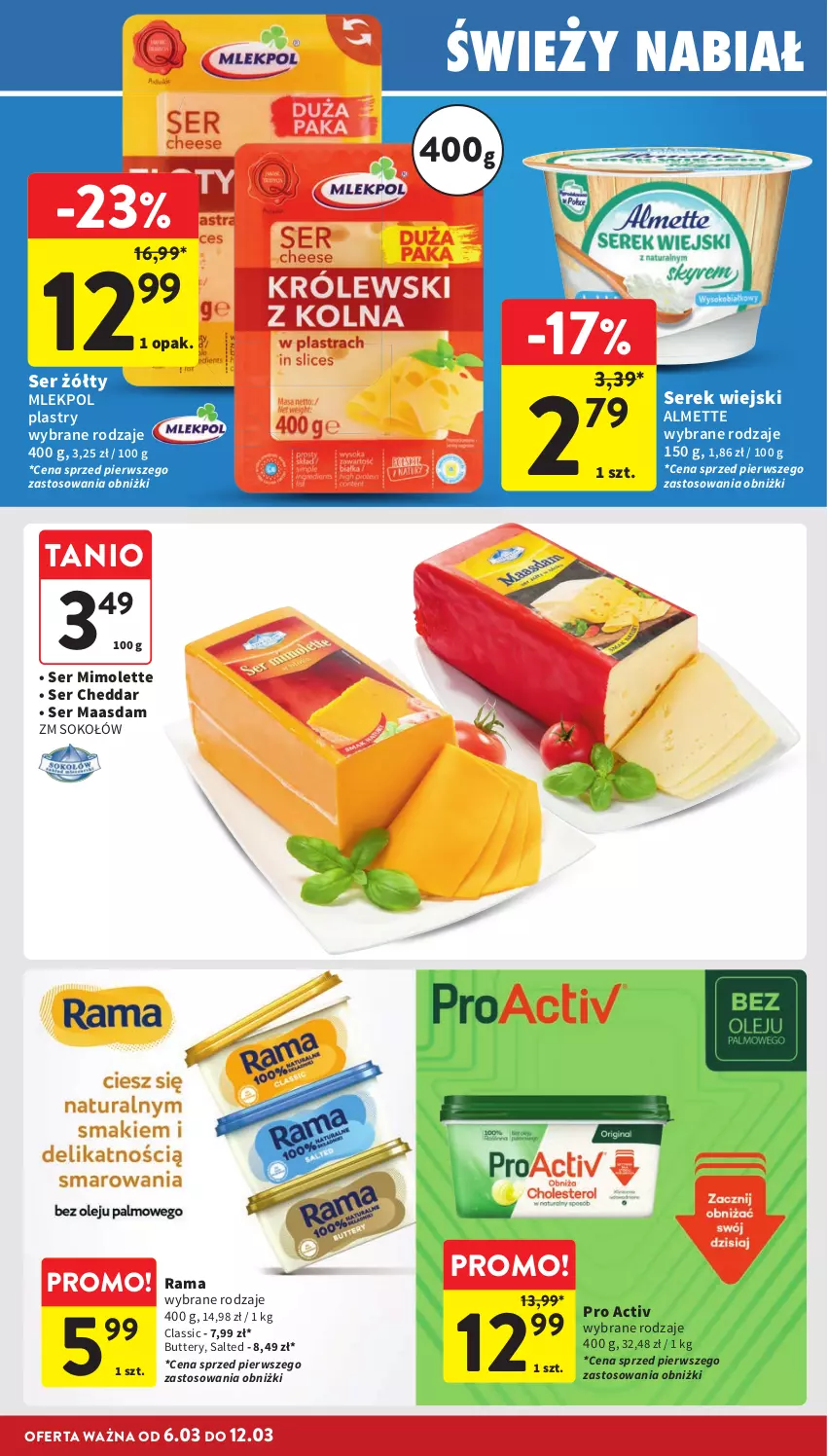 Gazetka promocyjna Intermarche - Gazetka Intermarche - ważna 06.03 do 12.03.2025 - strona 22 - produkty: Almette, Cheddar, Maasdam, Mimolette, Rama, Ser, Serek, Serek wiejski, Sok, Sokołów