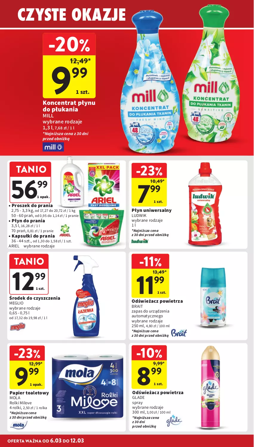 Gazetka promocyjna Intermarche - Gazetka Intermarche - ważna 06.03 do 12.03.2025 - strona 36 - produkty: Ariel, Kapsułki do prania, Ludwik, Mola, Odświeżacz powietrza, Papier, Papier toaletowy, Płyn do prania, Proszek do prania, Rolki