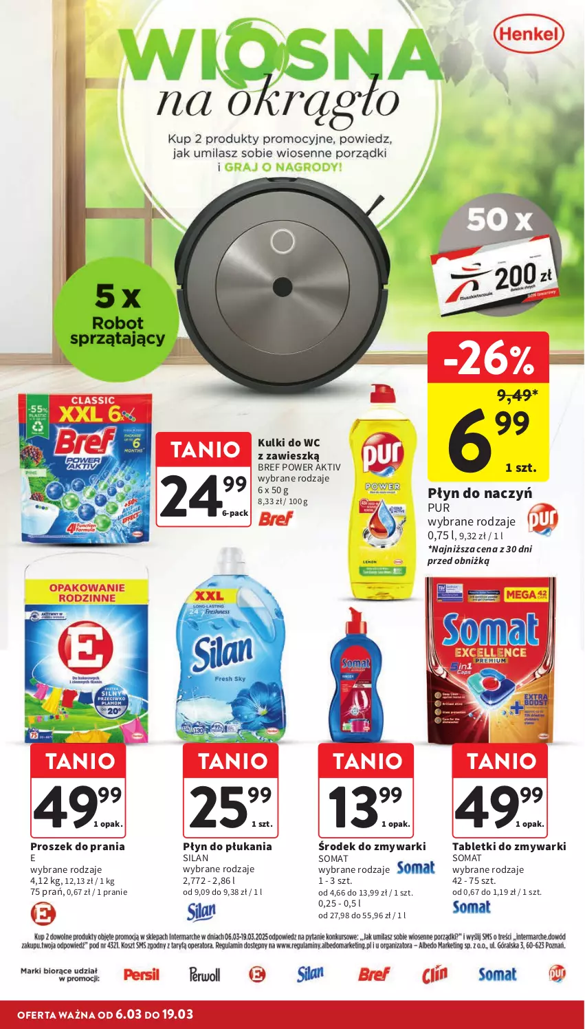 Gazetka promocyjna Intermarche - Gazetka Intermarche - ważna 06.03 do 12.03.2025 - strona 38 - produkty: Bref, Kulki do wc, Płyn do płukania, Proszek do prania, Pur, Silan, Somat, Tablet, Tabletki do zmywarki, Zmywarki