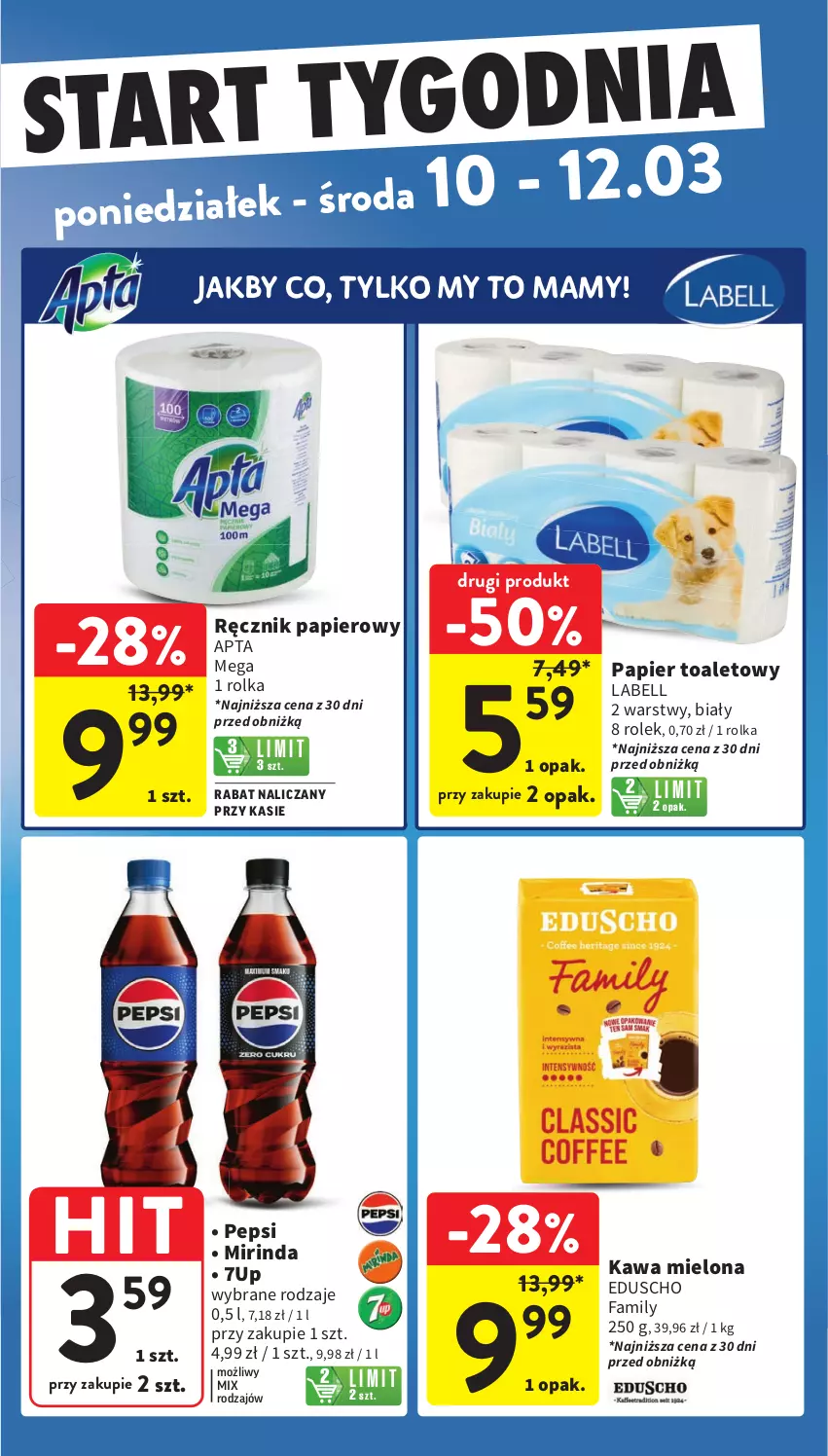 Gazetka promocyjna Intermarche - Gazetka Intermarche - ważna 06.03 do 12.03.2025 - strona 43 - produkty: 7up, Bell, Fa, Kawa, Kawa mielona, Mirinda, Papier, Papier toaletowy, Pepsi, Ręcznik