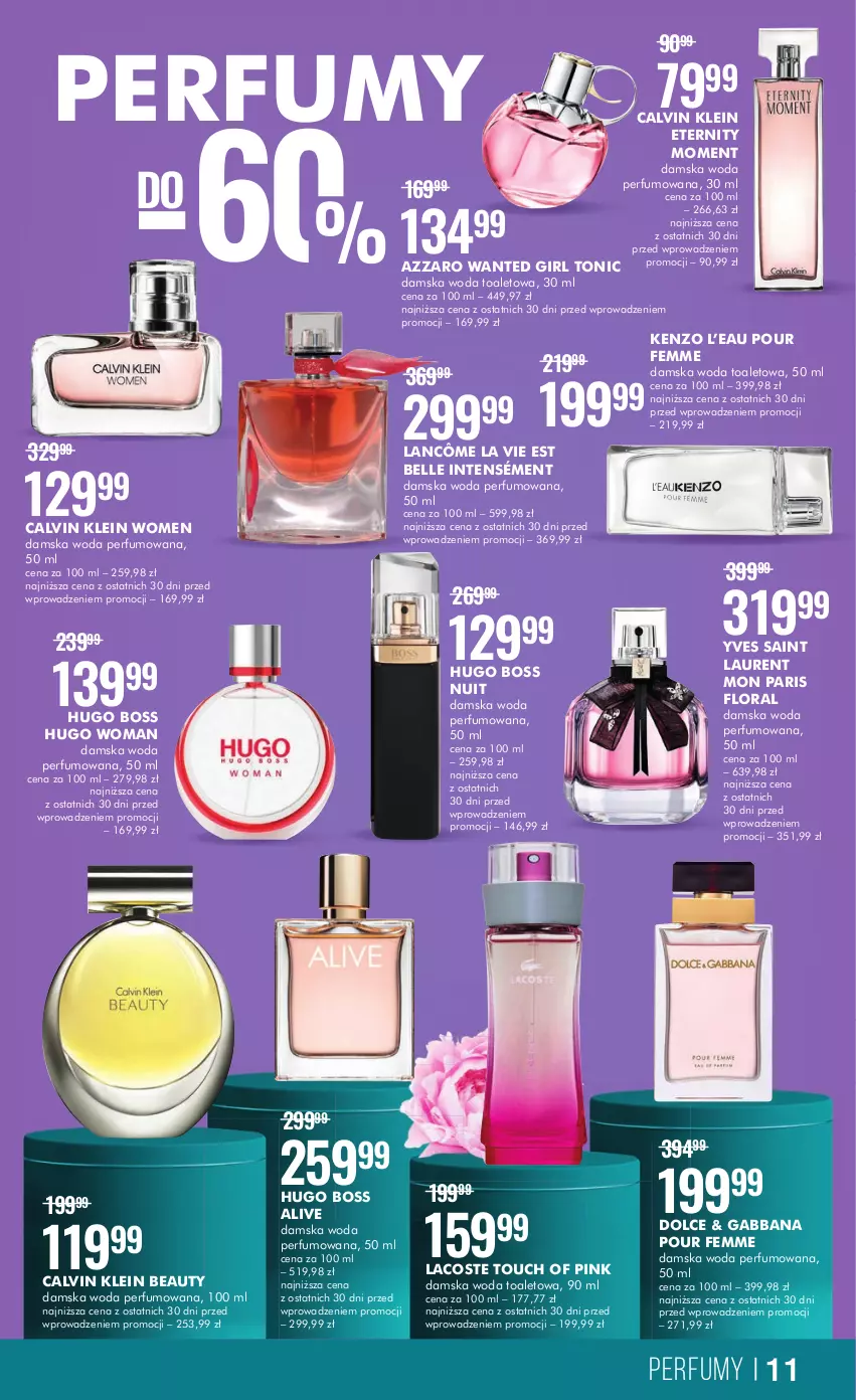 Gazetka promocyjna Super Pharm - Gazetka - ważna 02.03 do 15.03.2023 - strona 11 - produkty: Azzaro, Bell, Calvin Klein, Flora, Hugo Boss, Kenzo, Lacoste, Lancôme, Laur, Perfum, Woda, Woda perfumowana, Woda toaletowa, Yves Saint Laurent