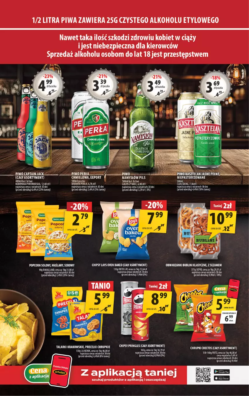 Gazetka promocyjna Arhelan - Gazetka - ważna 10.08 do 23.08.2026 - strona 11 - produkty: Bakalland, Chipsy, Chrupki, Fa, Kasztelan, Perła, Piec, Piwa, Piwo, Popcorn, Por, Precelki, Pringles, Ser, Sezam, Top