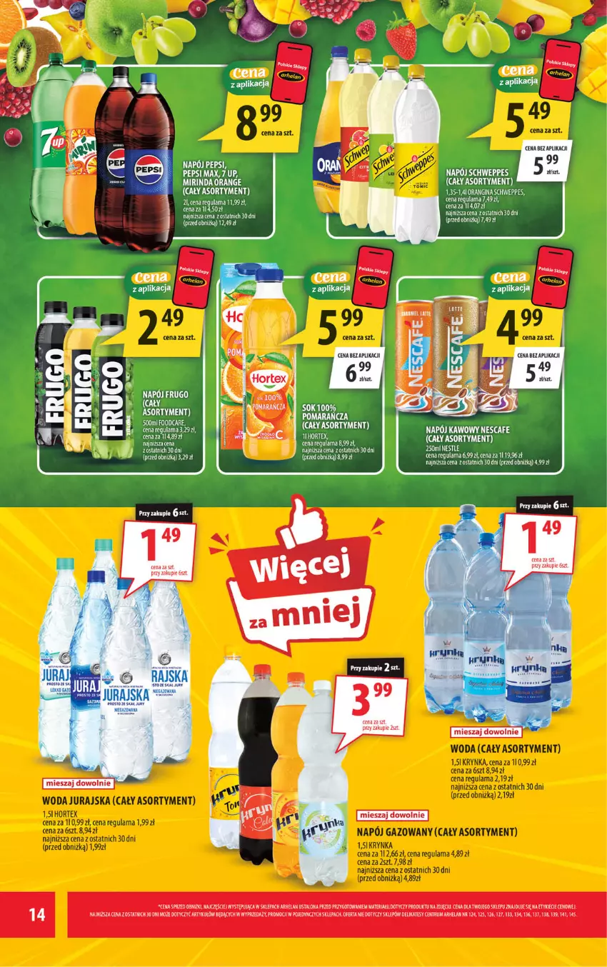 Gazetka promocyjna Arhelan - Gazetka - ważna 10.08 do 23.08.2026 - strona 14 - produkty: Fa, Gin, Mirinda, Napój, Pepsi, Pepsi max, Rum, Schweppes
