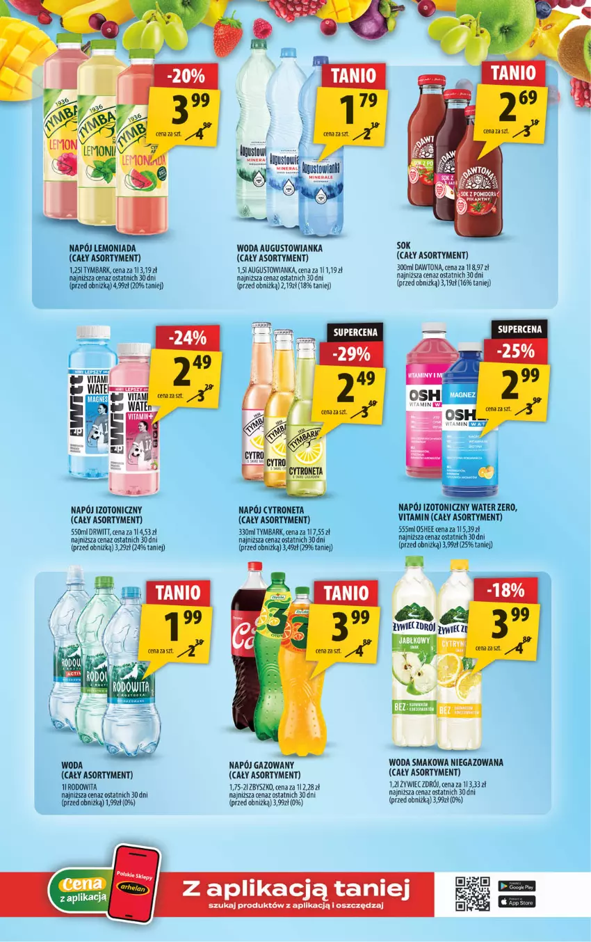 Gazetka promocyjna Arhelan - Gazetka - ważna 10.08 do 23.08.2026 - strona 15 - produkty: Dawtona, Lemoniada, Napój, Napój gazowany, Napój izotoniczny, Oshee, Sok, Tymbark, Woda