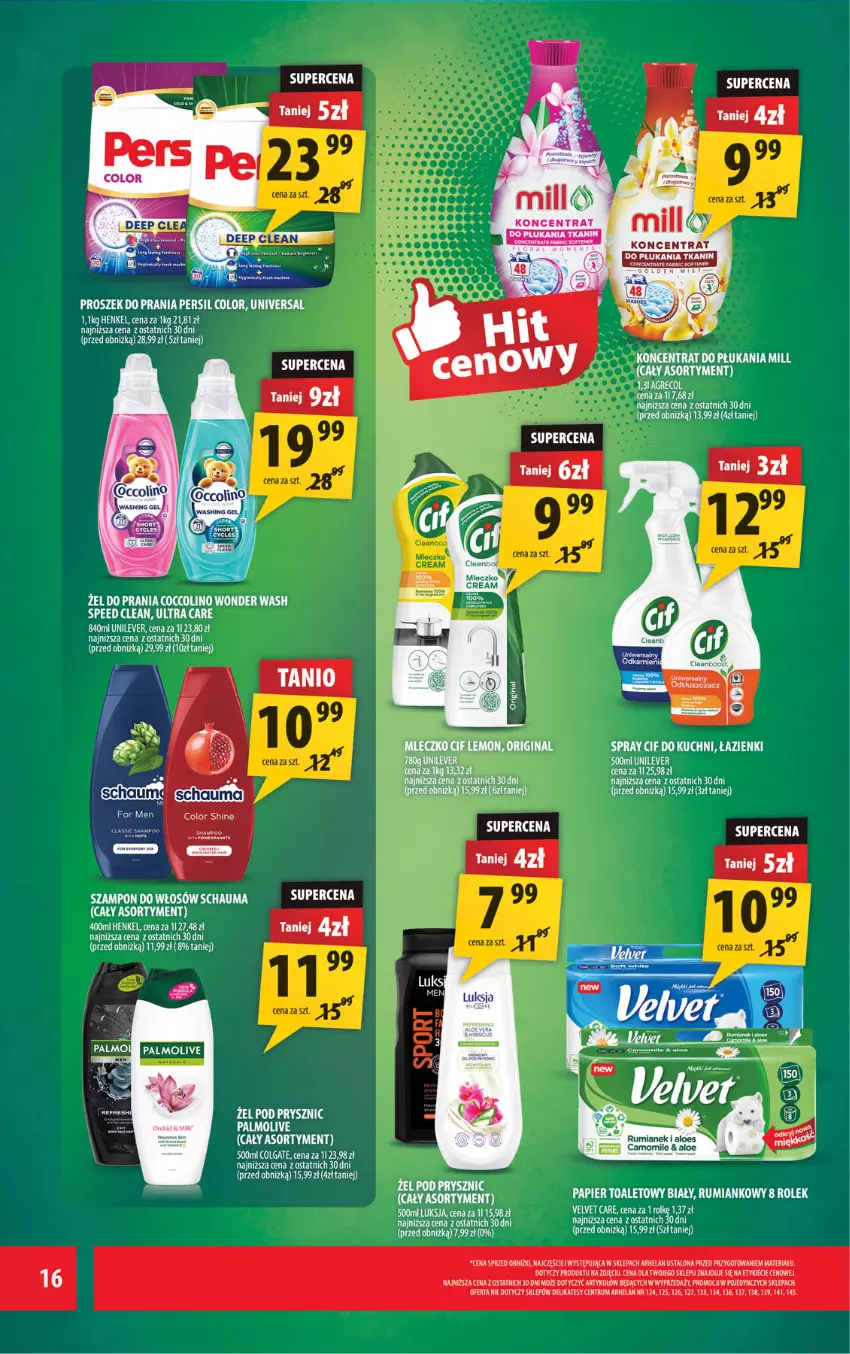 Gazetka promocyjna Arhelan - Gazetka - ważna 10.08 do 23.08.2026 - strona 16 - produkty: Cif, Coccolino, Colgate, Gin, LG, Luksja, Mleczko, Palmolive, Papier, Papier toaletowy, Persil, Proszek do prania, Rum, Schauma, Szampon, Velvet