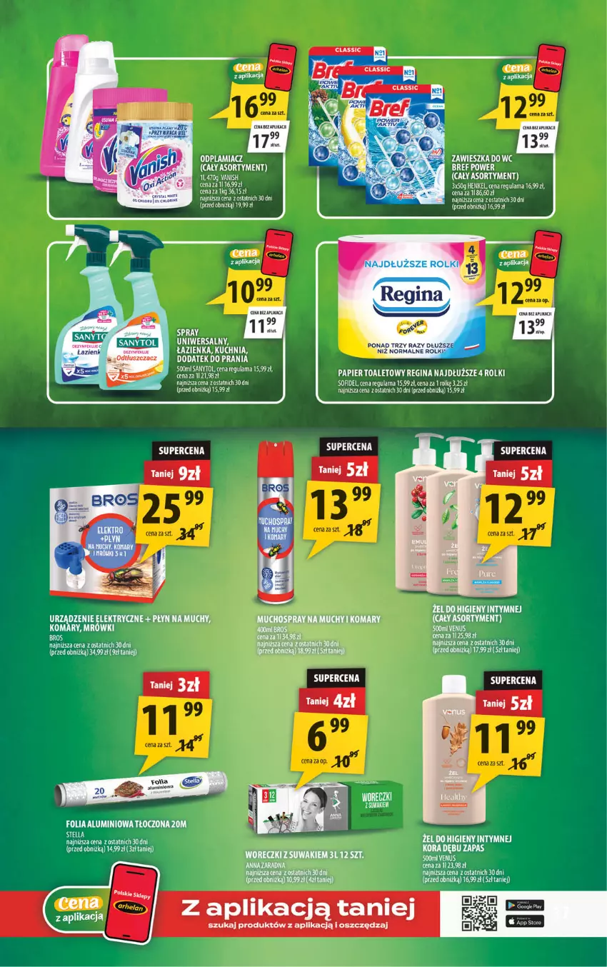 Gazetka promocyjna Arhelan - Gazetka - ważna 10.08 do 23.08.2026 - strona 17 - produkty: Bref, Folia aluminiowa, Gin, Kuchnia, Odplamiacz, Odtłuszczacz, Papier, Papier toaletowy, Rolki, Vanish, Venus, Zawieszka do wc