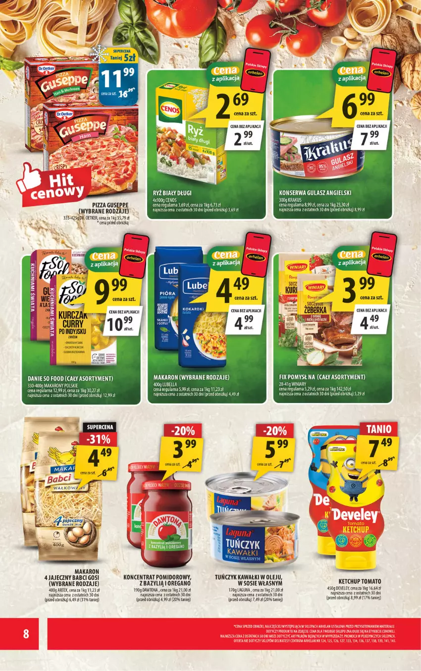 Gazetka promocyjna Arhelan - Gazetka - ważna 10.08 do 23.08.2026 - strona 8 - produkty: Bazyl, Dawtona, Kawa, Ketchup, Koncentrat pomidorowy, Krakus, Makaron, Olej, Ryż, Ryż biały, Ser, So Food, Sos, Tuńczyk, Winiary