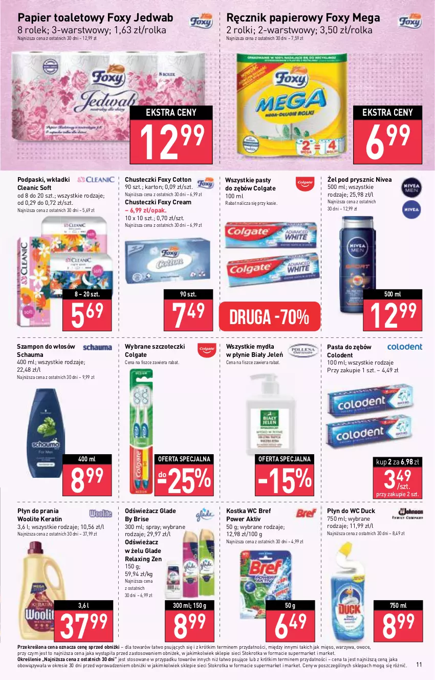 Gazetka promocyjna Stokrotka - Market - ważna 17.08 do 23.08.2023 - strona 13 - produkty: Biały Jeleń, Bref, Chusteczki, Cleanic, Colgate, Duck, Foxy, LG, Mięso, Nivea, Owoce, Papier, Papier toaletowy, Pasta do zębów, Płyn do prania, Płyn do wc, Podpaski, Ręcznik, Rolki, Schauma, Szampon, Warzywa, Wkładki, Woolite