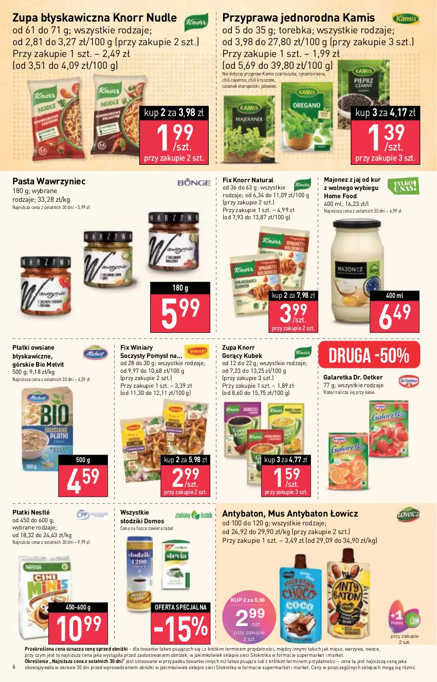 Gazetka promocyjna Stokrotka - Market - ważna 17.08 do 23.08.2023 - strona 8 - produkty: Baton, Czosnek, Dr. Oetker, Gala, Galaretka, Kamis, Knorr, Kubek, Majonez, Melvit, Mięso, Mus, Nestlé, Owoce, Płatki owsiane, Torebka, Warzywa, Winiary, Zupa