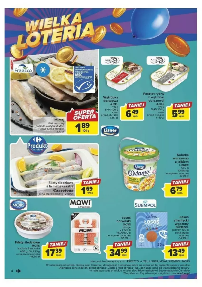 Gazetka promocyjna Carrefour - ważna 26.09 do 30.09.2023 - strona 34 - produkty: Dorsz, Fa, Kuchnia, Lisner, Mintaj, Pasztet, Por, Sałat, Sałatka, Sałatka warzywna, Suempol