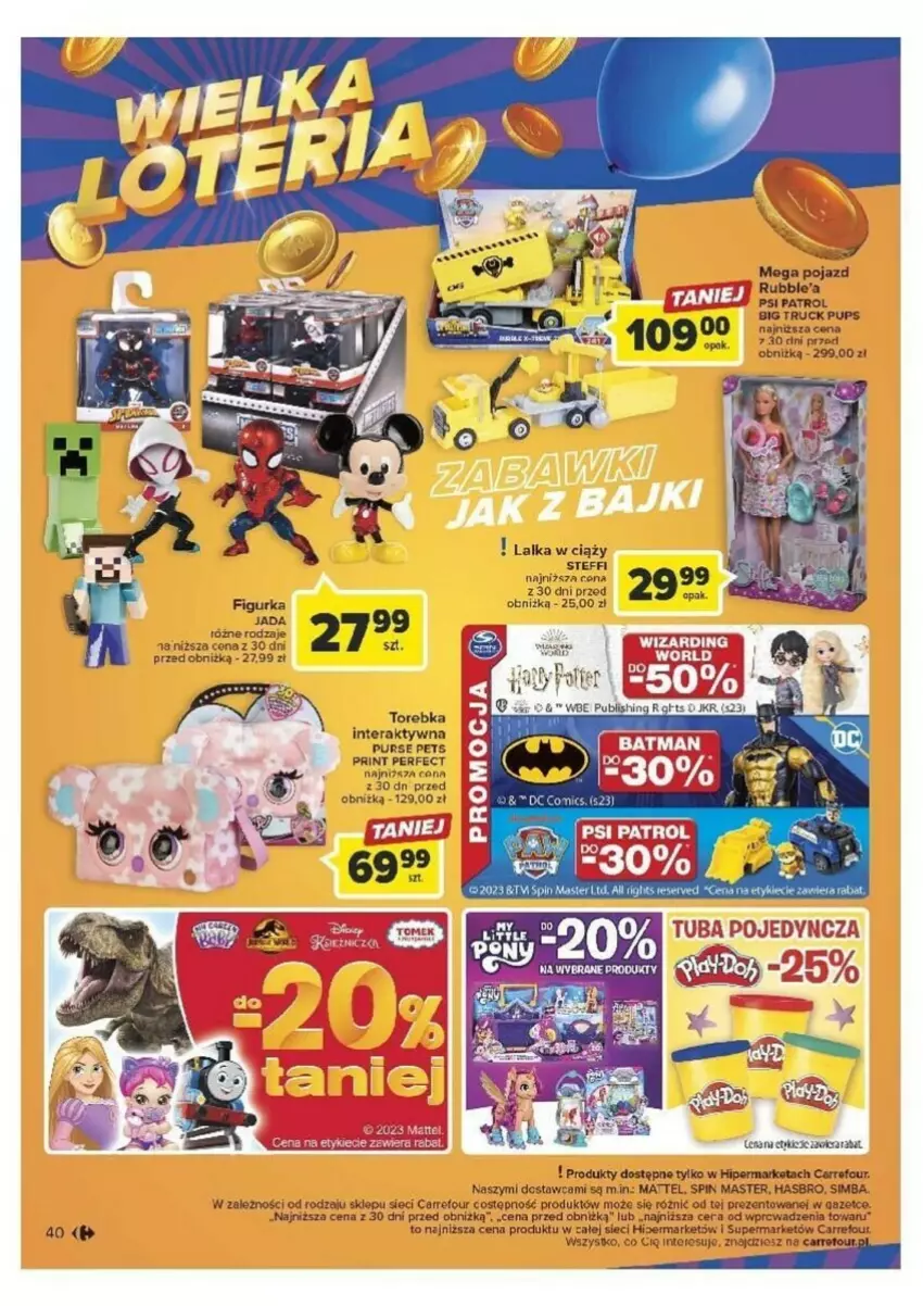 Gazetka promocyjna Carrefour - ważna 26.09 do 30.09.2023 - strona 35 - produkty: Hasbro, Lalka, Pojazd, Psi Patrol, Puf, Tera, Torebka