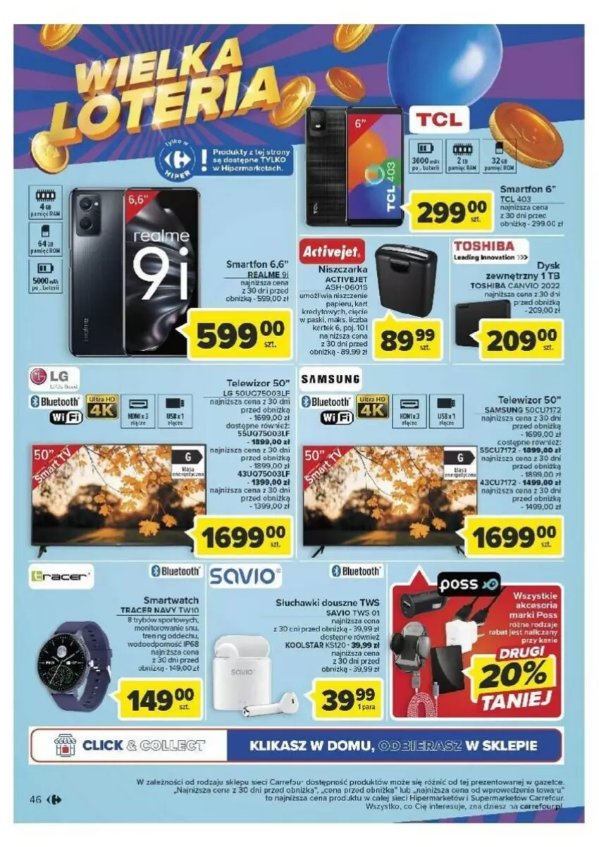 Gazetka promocyjna Carrefour - ważna 26.09 do 30.09.2023 - strona 41 - produkty: Acer, Fa, LG, Monitor, Niszczarka, Papier, Por, Samsung, Słuchawki, Smartfon, Smartwatch, Sport, Telewizor