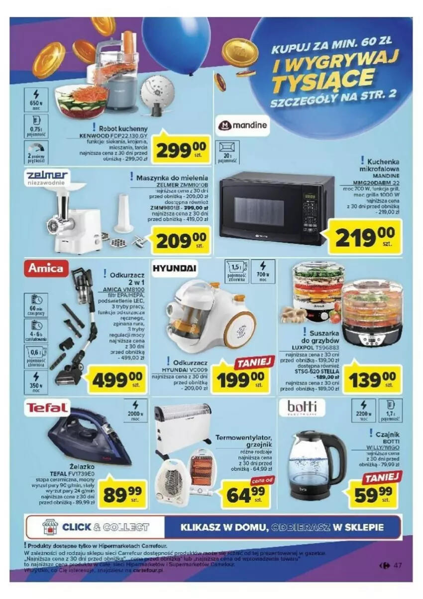 Gazetka promocyjna Carrefour - ważna 26.09 do 30.09.2023 - strona 42 - produkty: Fa, Gin, Grill, Grzejnik, Kuchenka mikrofalowa, Maszynka, Maszynka do mielenia, Odkurzacz, Robot, Rura, Suszarka, Szynka, Termowentylator, Zelmer