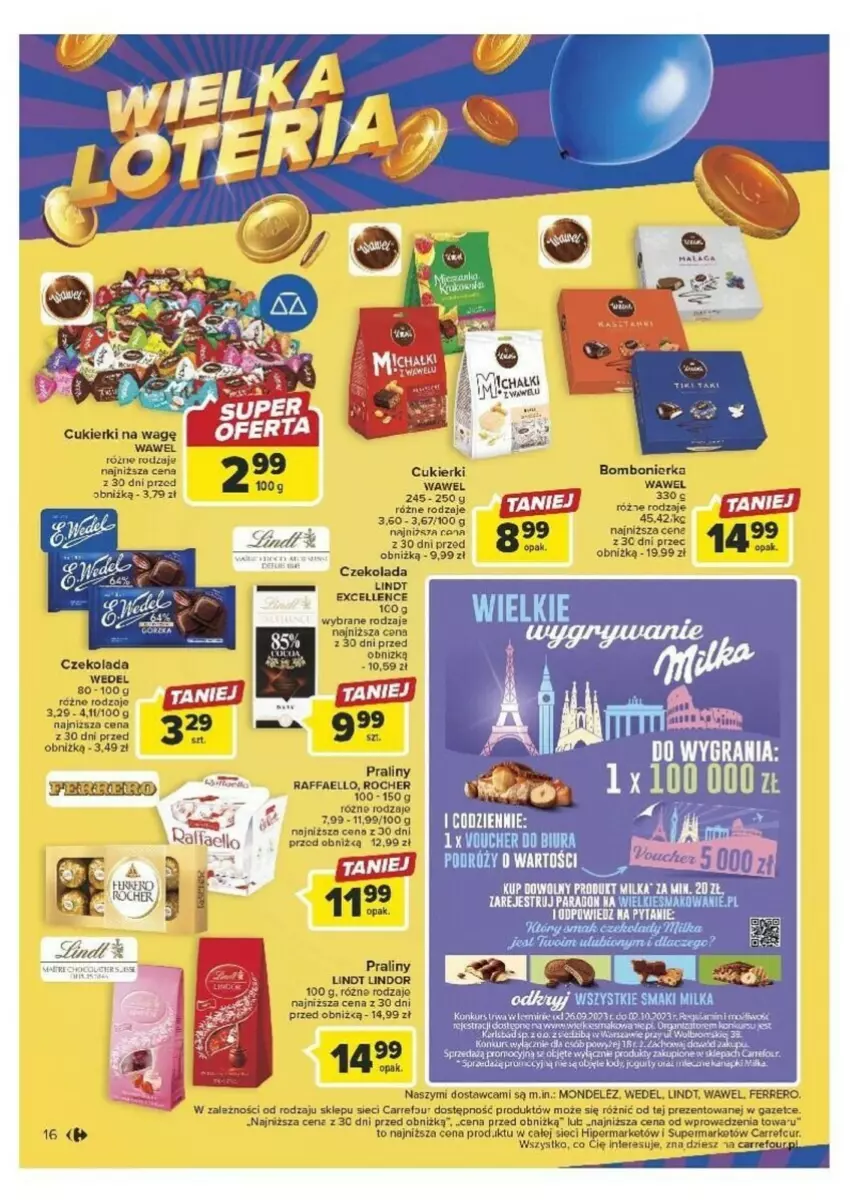 Gazetka promocyjna Carrefour - ważna 26.09 do 30.09.2023 - strona 8 - produkty: Cukier, Cukierki, Czekolada, Fa, Ferrero, Lindor, Lindt, Por, Praliny, Raffaello, Wawel