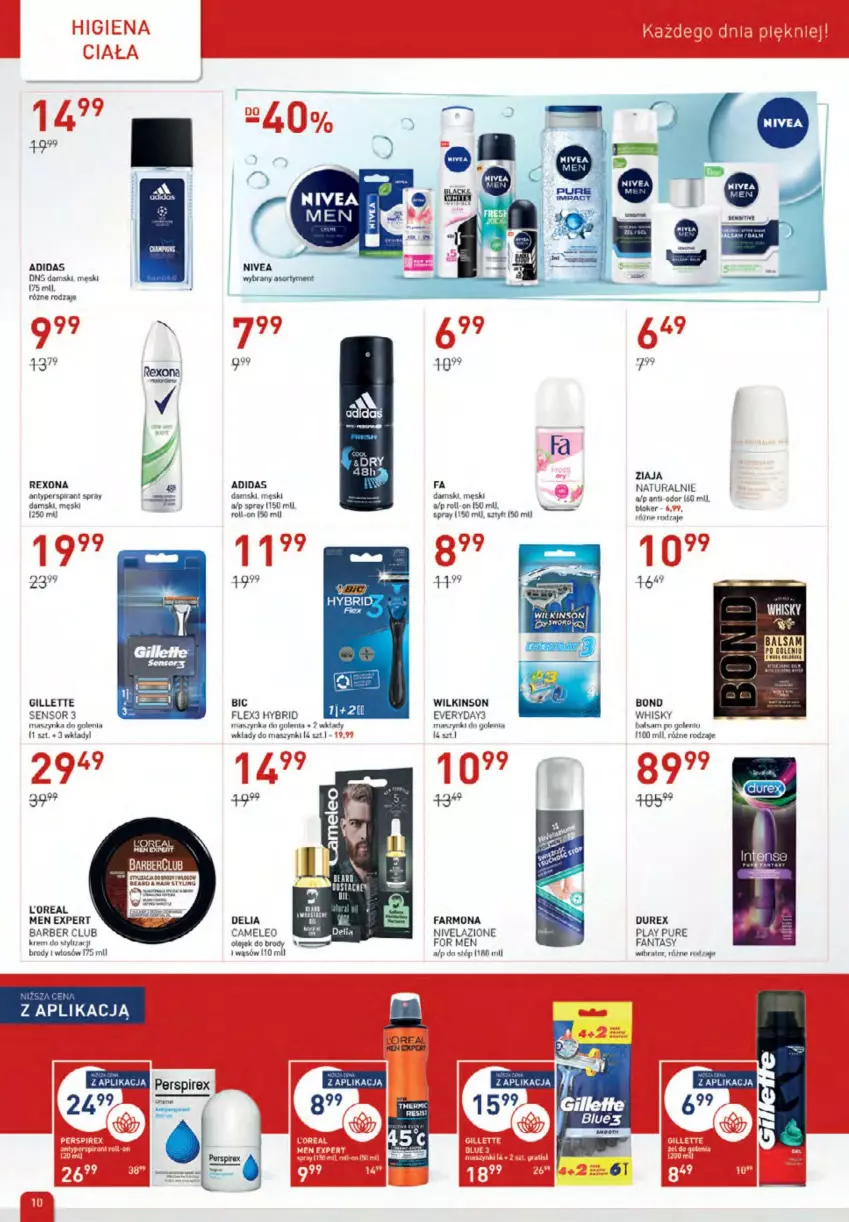 Gazetka promocyjna Drogerie Jawa - ważna 03.02 do 02.03.2022 - strona 10 - produkty: Adidas, Antyperspirant, BIC, Durex, Eleo, Fa, Fanta, Gillette, Maszynka, Maszynka do golenia, Nivelazione, Olej, Pur, Rexona, Szynka, Whisky, Ziaja