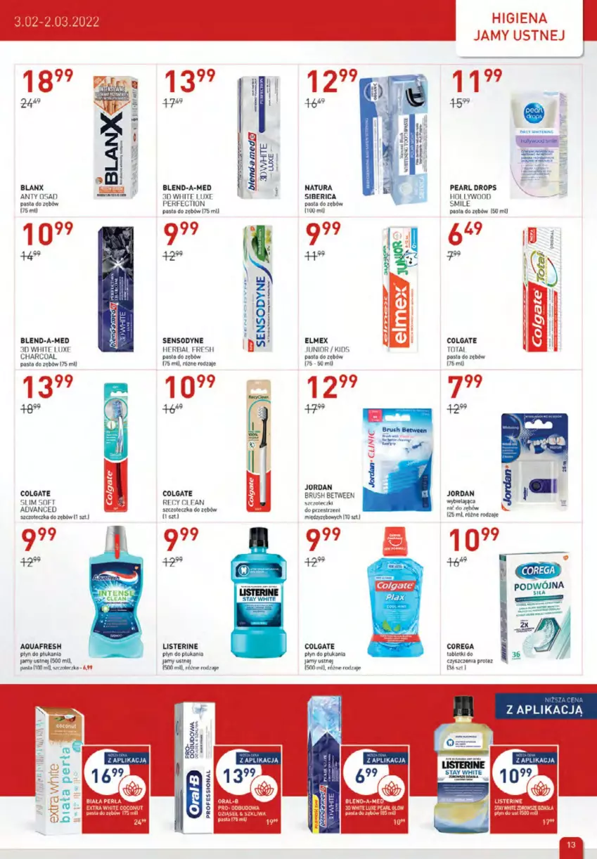 Gazetka promocyjna Drogerie Jawa - ważna 03.02 do 02.03.2022 - strona 13 - produkty: Blend-a-Med, Clin, Colgate, Corega, Elmex, Gin, Higiena jamy ustnej, HP, Kasza, LG, Listerine, Natura Siberica, Owoce, Pasta do zębów, Perła, Płyn do płukania, Sensodyne, Szczoteczka, Szczoteczka do zębów, Tablet