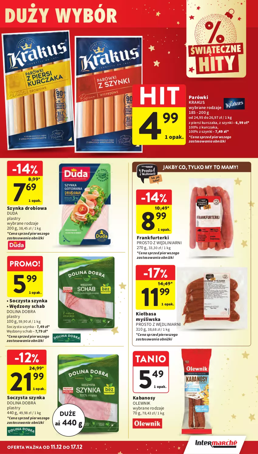 Gazetka promocyjna Intermarche - Gazetka Intermarche - ważna 11.12 do 17.12.2025 - strona 32 - produkty: Duda, Frankfurterki, Kabanos, Kiełbasa, Krakus, Kurczak, Olewnik, Parówki, Szynka