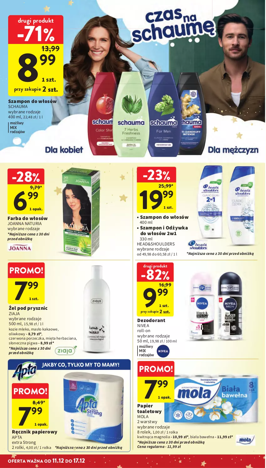 Gazetka promocyjna Intermarche - Gazetka Intermarche - ważna 11.12 do 17.12.2025 - strona 51 - produkty: Dezodorant, Fa, Farba do włosów, Joanna, Kakao, Masło, Mięta, Mleko, Mola, Nivea, Odżywka, Papier, Papier toaletowy, Por, Ręcznik, Rolki, Schauma, Szampon, Wełna, Ziaja