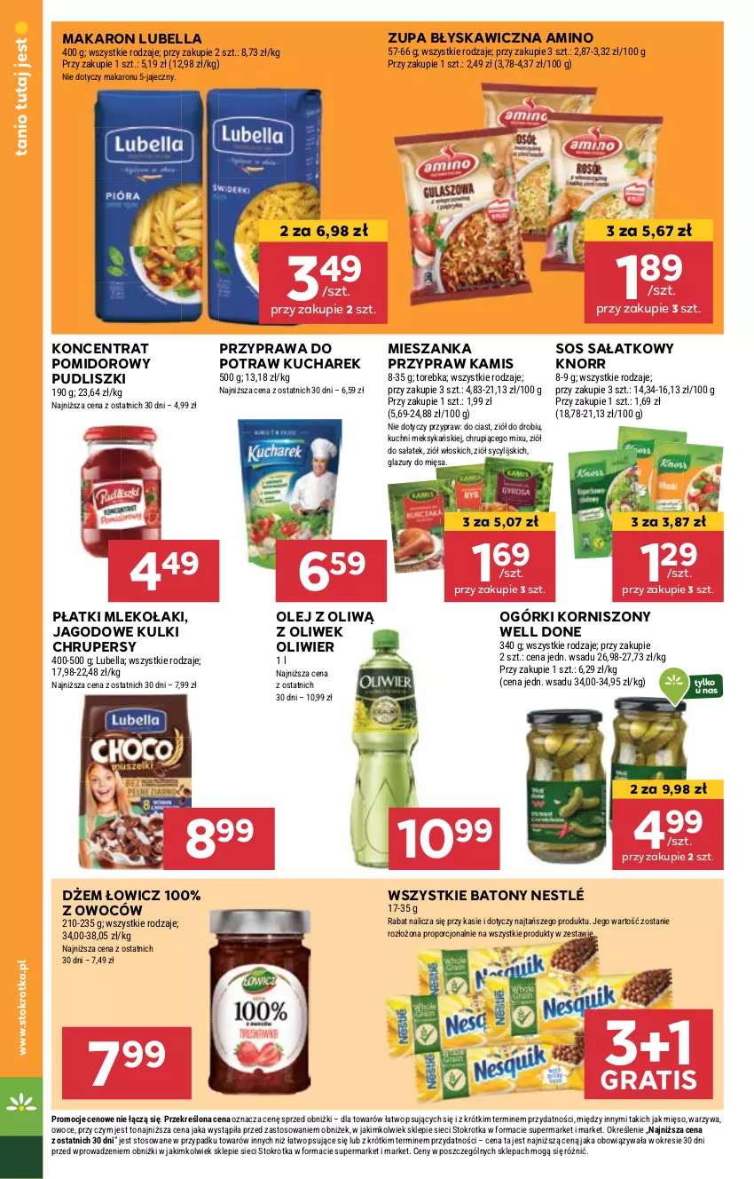 Gazetka promocyjna Stokrotka - Market - ważna 12.09 do 18.09.2024 - strona 12 - produkty: Baton, Bell, Bella, Dżem, Gra, Kamis, Knorr, Koncentrat pomidorowy, Korniszony, Kucharek, Lazur, Lubella, Makaron, Mięso, Mleko, Nestlé, Olej, Owoce, Por, Przyprawa do potraw, Pudliszki, Sałat, Sos, Torebka, Warzywa, Zupa