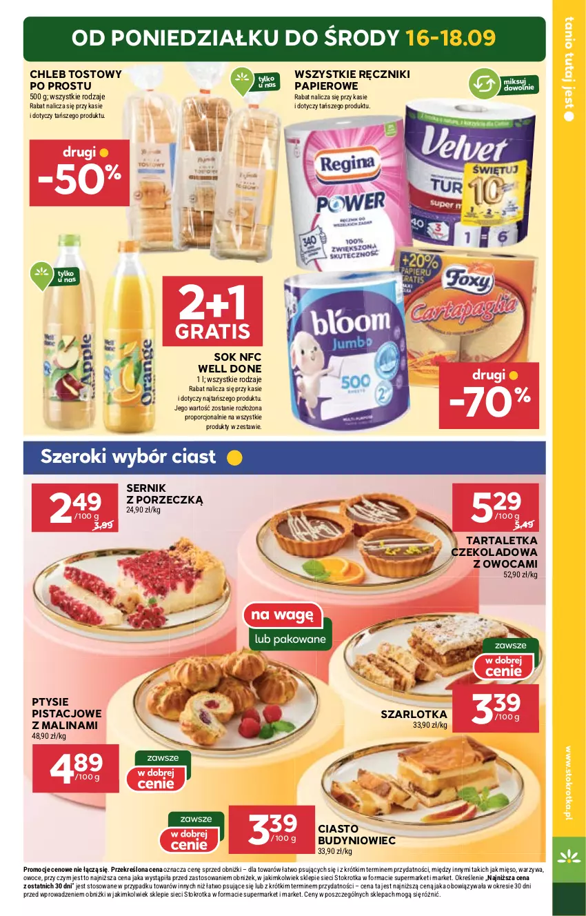 Gazetka promocyjna Stokrotka - Market - ważna 12.09 do 18.09.2024 - strona 5 - produkty: Chleb, Chleb tostowy, Gra, Mięso, Owoce, Papier, Por, Ręcznik, Ręczniki papierowe, Ser, Sok, Szarlotka, Tarta, Warzywa