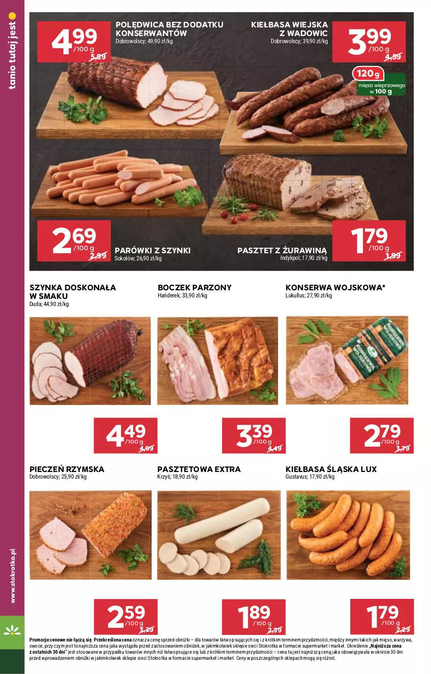 Gazetka promocyjna Stokrotka - Market - ważna 12.09 do 18.09.2024 - strona 6 - produkty: Boczek, Duda, Kiełbasa, Kiełbasa śląska, Kiełbasa wiejska, Mięso, Owoce, Parówki, Parówki z szynki, Pasztet, Piec, Pieczeń rzymska, Polędwica, Ser, Sok, Sokołów, Szynka, Warzywa