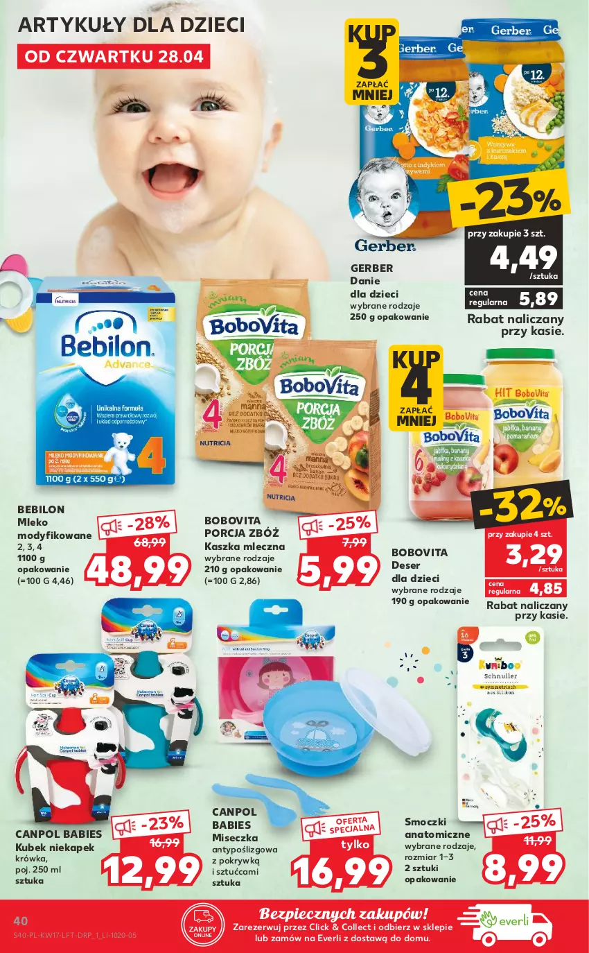 Gazetka promocyjna Kaufland - OFERTA TYGODNIA - ważna 28.04 do 05.05.2021 - strona 40 - produkty: Atomic, BoboVita, Canpol, Danie dla dzieci, Deser, Dzieci, Gerber, Kubek, Miseczka, Mleko, Mleko modyfikowane, Piec, Por, Ser