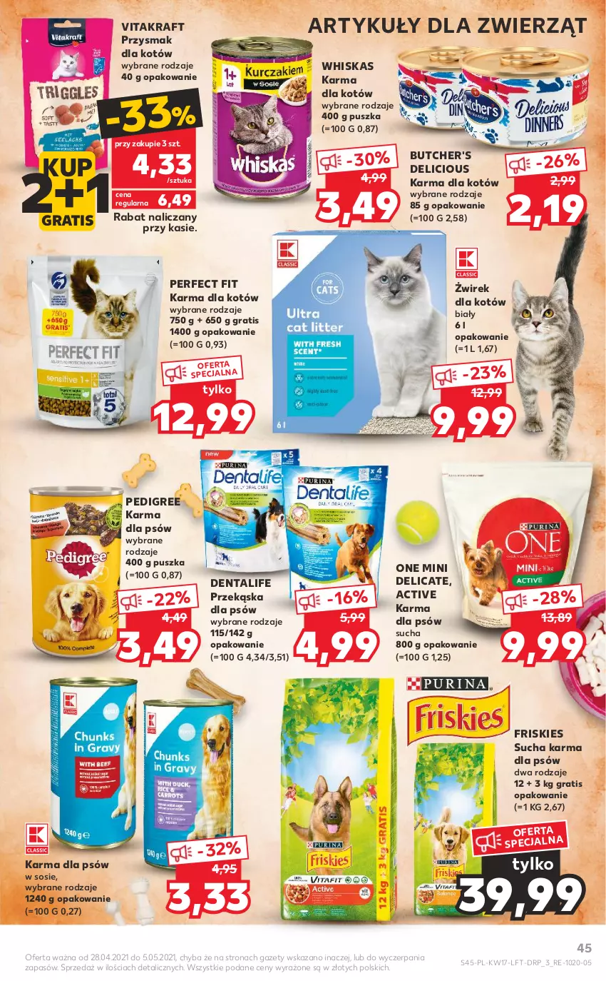 Gazetka promocyjna Kaufland - OFERTA TYGODNIA - ważna 28.04 do 05.05.2021 - strona 45 - produkty: Butcher's, Friskies, Gra, Pedigree, Przekąska dla psów, Sos, Sucha karma, Vitakraft, Whiskas