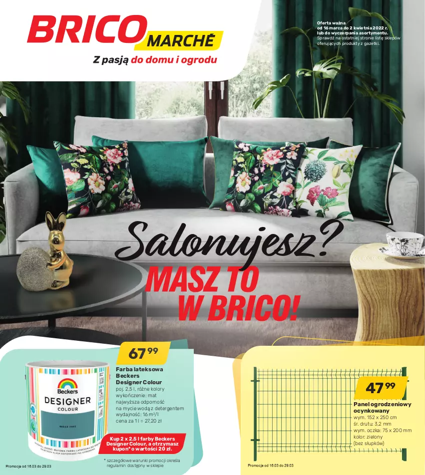 Gazetka promocyjna Bricomarche - Gazetka - ważna 16.03 do 02.04.2022 - strona 1 - produkty: Beckers, Cynk, Designer Colour, Fa, Farba lateksowa, Por