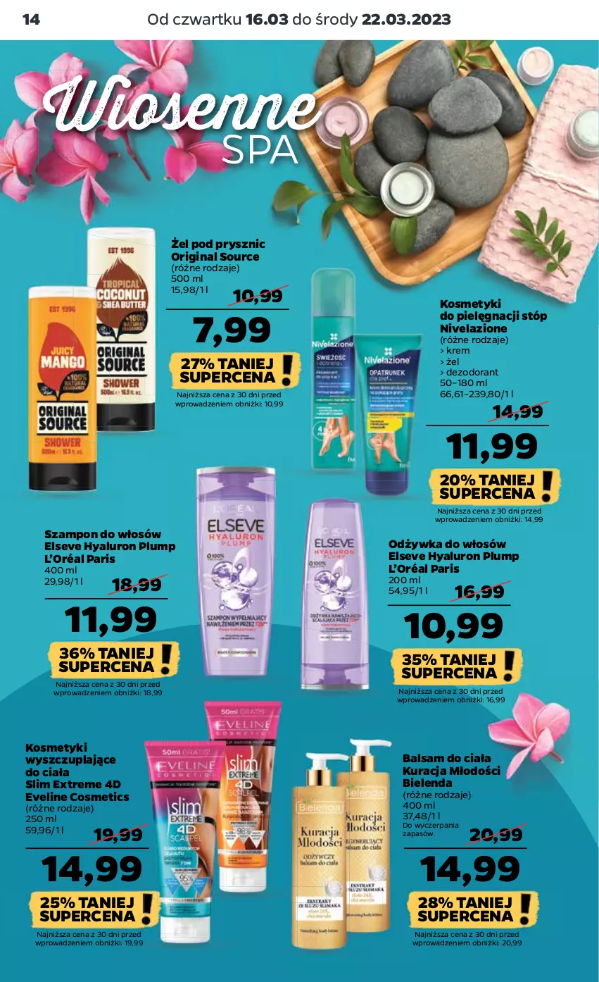 Gazetka promocyjna Netto - Artykuły spożywcze - ważna 16.03 do 22.03.2023 - strona 14 - produkty: Balsam do ciała, Bielenda, Dezodorant, Elseve, Eveline, Gin, Kosmetyki do pielęgnacji, L’Oréal, Nivelazione, Odżywka, Szampon