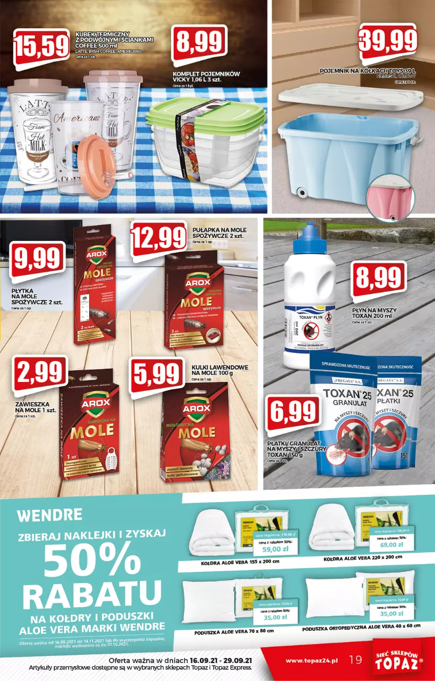 Gazetka promocyjna Topaz - Gazetka - ważna 16.09 do 22.09.2021 - strona 19 - produkty: Aloe vera, Gra, Kołdra, Kubek, Mysz, Poduszka, Pojemnik, Por, Top