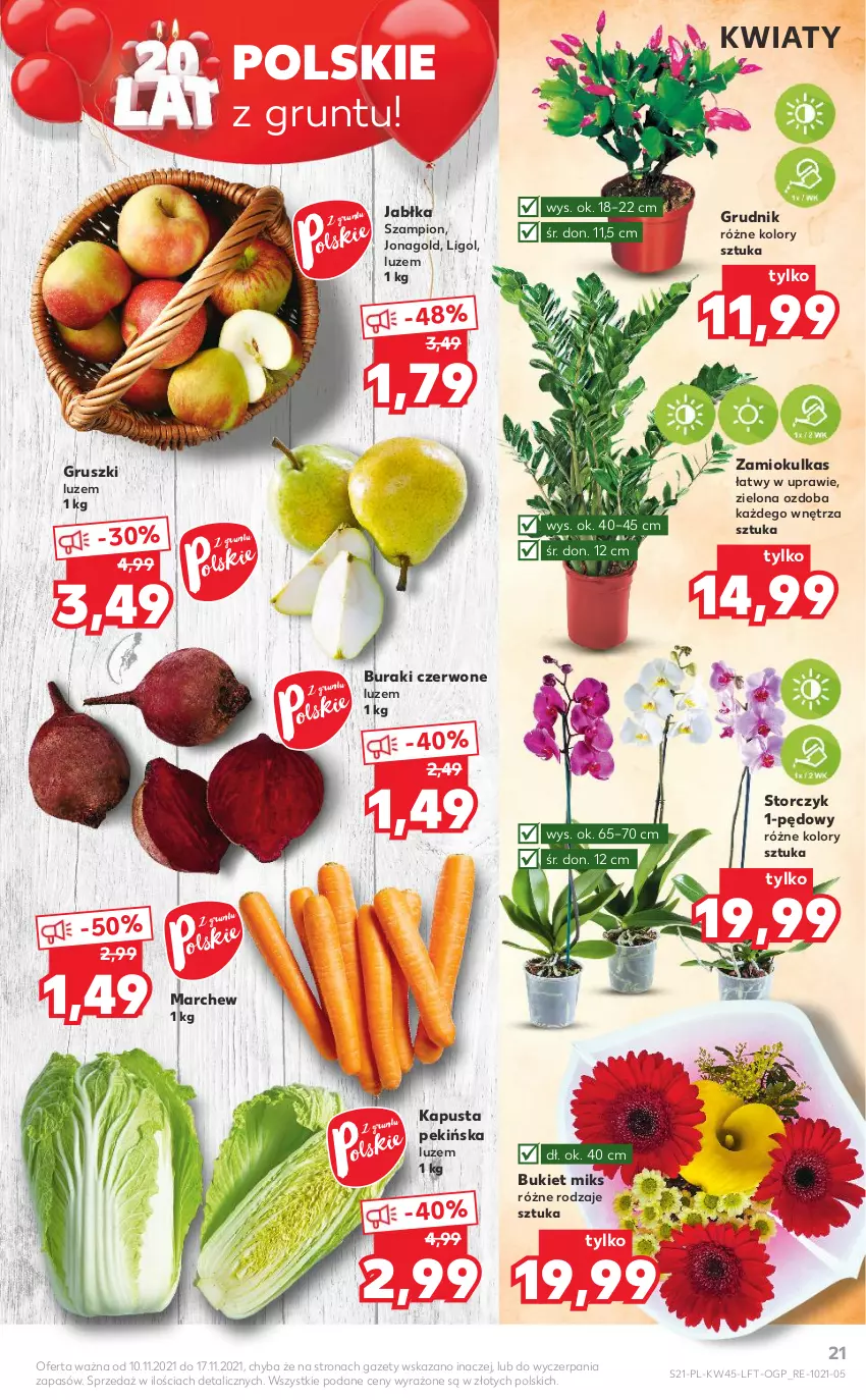 Gazetka promocyjna Kaufland - OFERTA TYGODNIA - ważna 10.11 do 17.11.2021 - strona 21 - produkty: Bukiet, Buraki, Grunt, Gruszki, Jabłka, Jonagold, Ligol, Ozdoba, Storczyk, Szampion