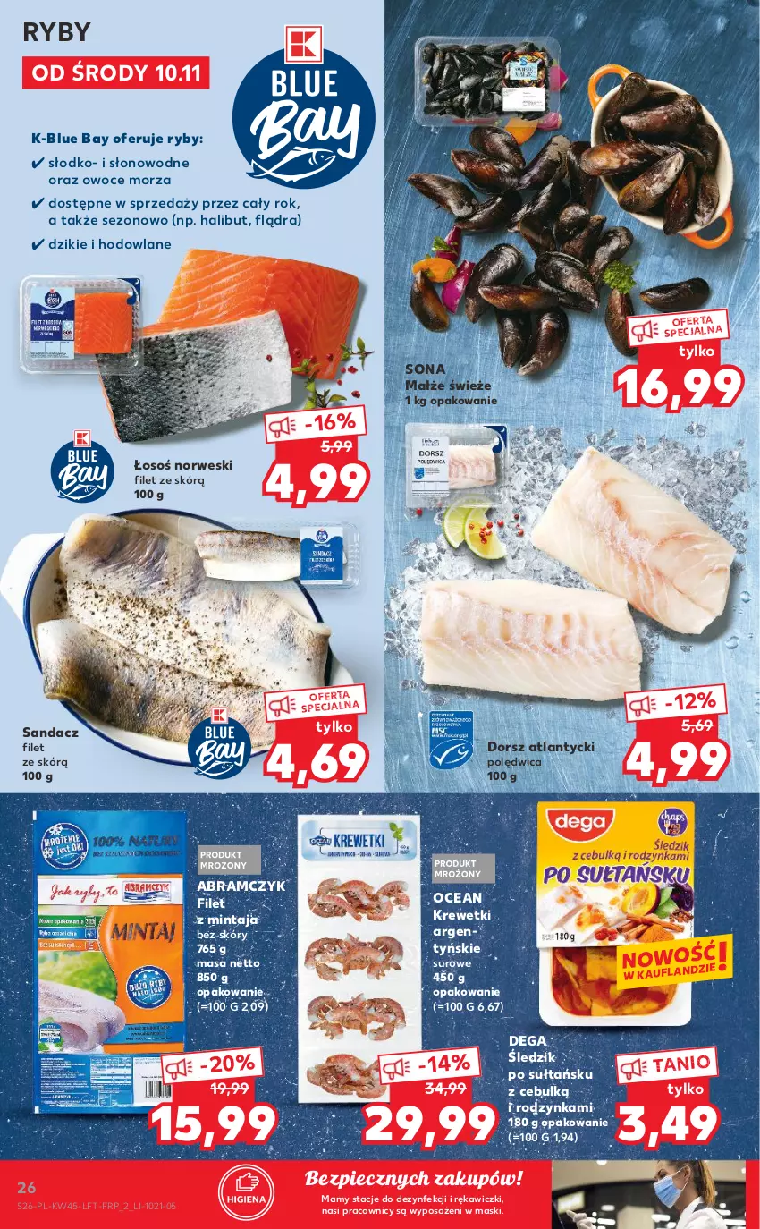 Gazetka promocyjna Kaufland - OFERTA TYGODNIA - ważna 10.11 do 17.11.2021 - strona 26 - produkty: Dega, Dorsz, Filet z mintaja, Halibut, Krewetki, Małże, Mintaj, Owoce, Owoce morza, Piec, Polędwica, Sandacz