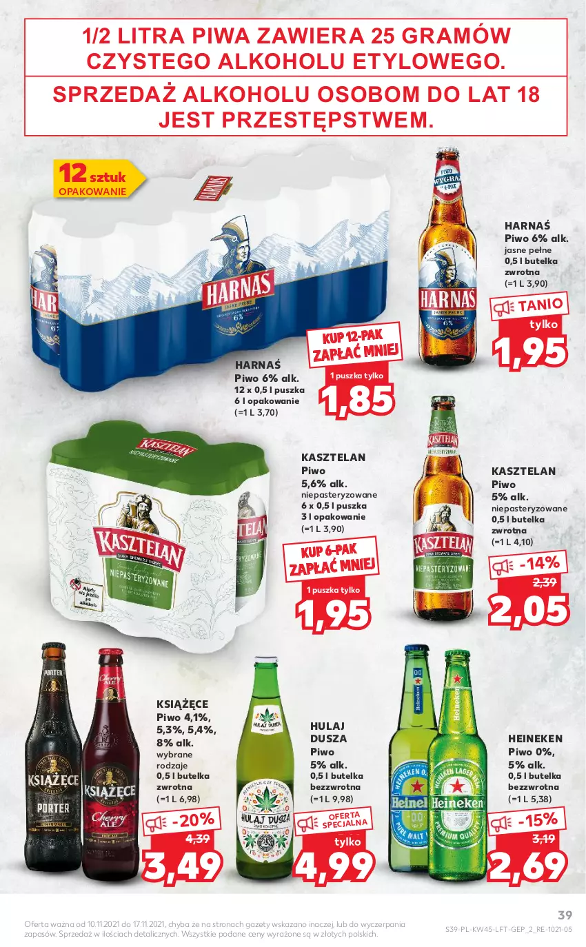 Gazetka promocyjna Kaufland - OFERTA TYGODNIA - ważna 10.11 do 17.11.2021 - strona 39 - produkty: Gra, Harnaś, Heineken, Kasztelan, Książęce, Piwa, Piwo