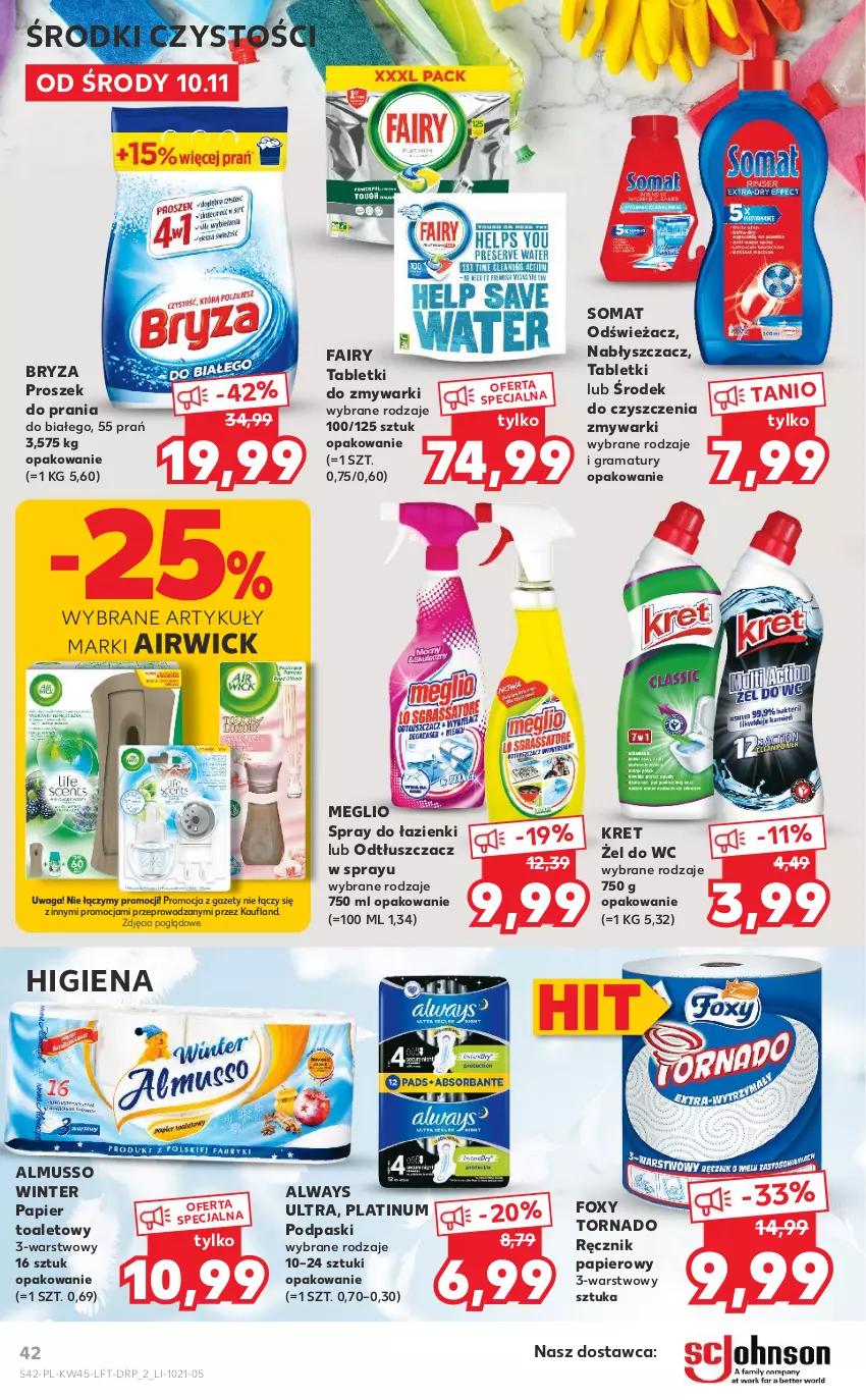 Gazetka promocyjna Kaufland - OFERTA TYGODNIA - ważna 10.11 do 17.11.2021 - strona 42 - produkty: Always, Always Ultra, Bryza, Fa, Fairy, Foxy, Gra, Kret, Mus, Odtłuszczacz, Papier, Papier toaletowy, Podpaski, Proszek do prania, Rama, Ręcznik, Somat, Tablet, Tabletki do zmywarki, Waga, Zmywarki